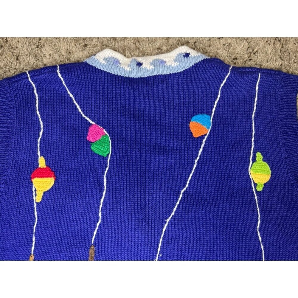 VTG 90s BEREK Knit Sweater Vest Fishermen Fish 3D Novelty Teacher Super Cute M - Picture 9 of 11